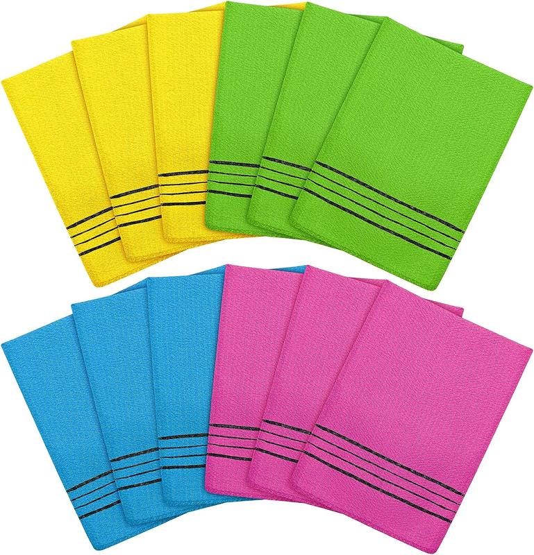 12 Pieces Korean Exfoliating Mitt Exfoliating Cloth Towel Korean Style Body Scrub Korean Style Scrubbing Cloth Bath Body Exfoliating Scrub Towel(Yellow, Green, Blue, Pink, Small) Accessories Cleaning