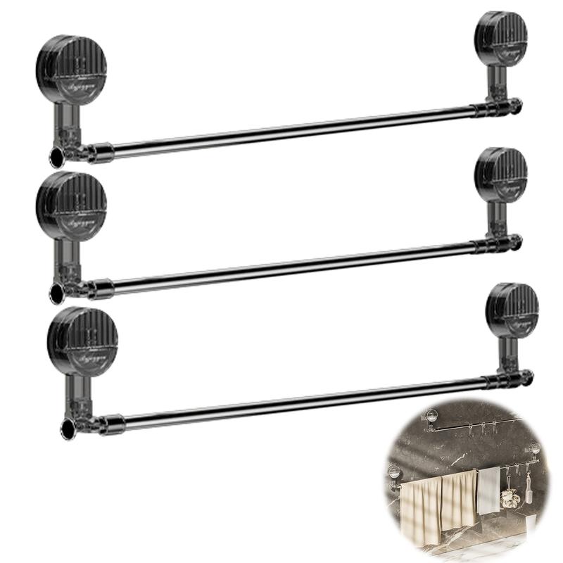 Adjustable telescopic Corner Suction Cup Towel Rack for Bathroom,No-Drill Kitchen Household Storage Rack, Single Rod with Hooks