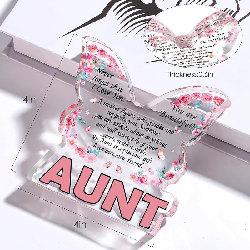 Christmas Gift Aunt Gifts from Niece Nephew, Aunts Birthday Christmas Gifts for Aunties, Best Aunt Ever Mothers Day Gift For Auntie,Butterfly Shaped Keepsake Paperweight Home Desk Decor Acrylic Signs Plaques Aunt