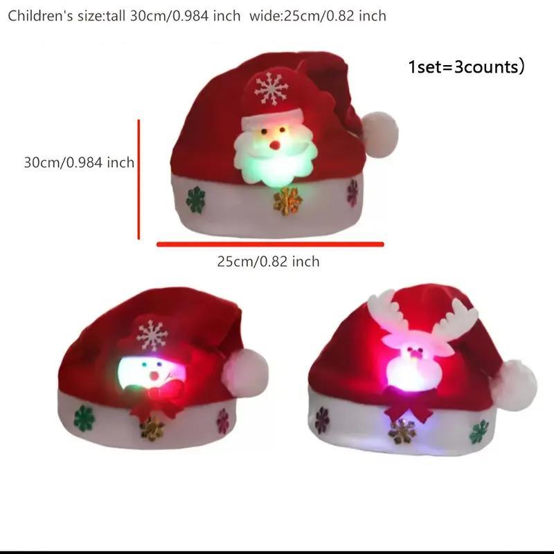 Cartoon Reindeer & Snowman & Santa Claus Design Christmas Hat, 3 Counts set Battery Powered LED Light Up Hat with Battery, Party Decoration for Indoor & Outdoor