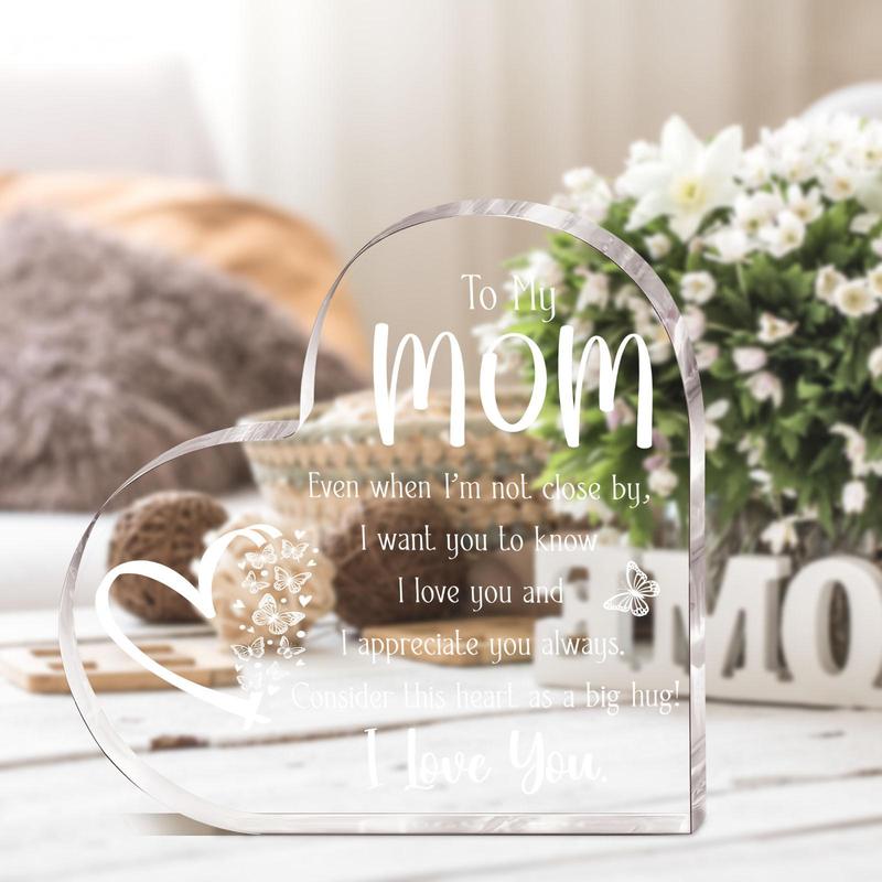 Heart Shaped Acrylic Plaque, 1 Count Creative Letter Pattern Ornament Gift for Mom, Decoration for Home Table