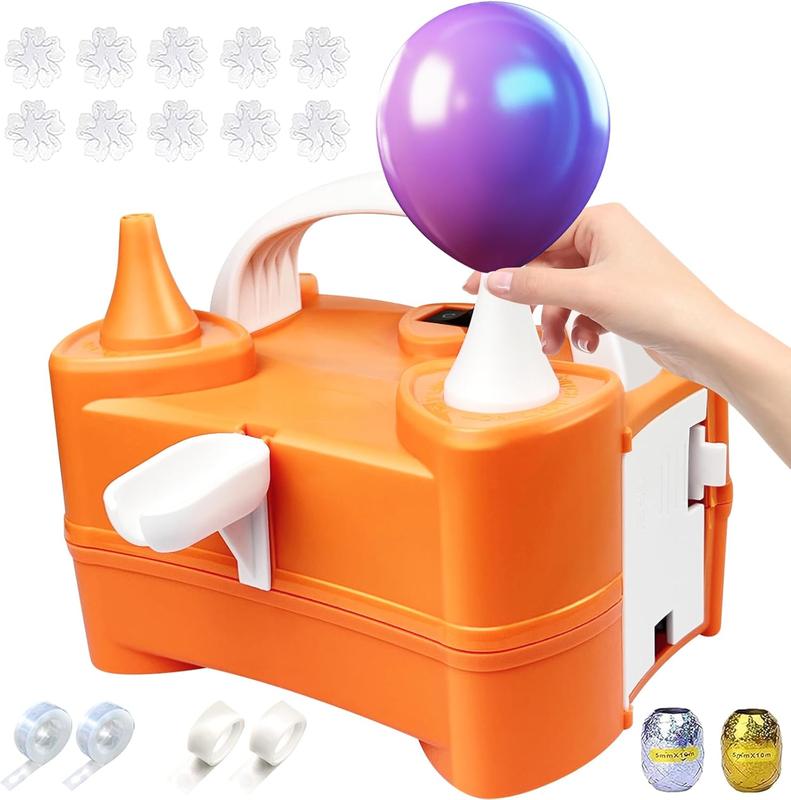 Electric Balloon Pump and Tying Tool in One, Portable Dual-Nozzle Electric Inflator 110 600W Electric Air Balloon Pump for Birthday Party Decorations Baby Shower Wedding Graduation Balloons Decor