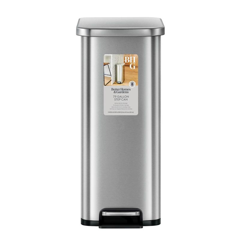 7.9 Gallon Slim Kitchen Step Trash Can, Stainless Steel Step Trash Can Smooth Bucket