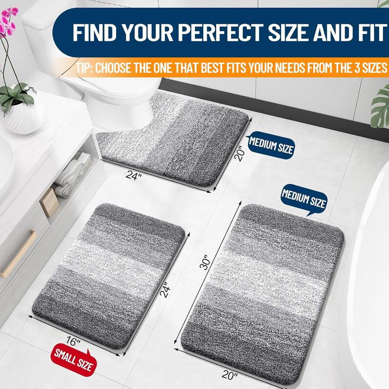 Bathroom Rug Mat 24x16, Extra Soft and Absorbent Microfiber Bath Rugs, Non-Slip Plush Shaggy Bath Carpet, Machine Wash Dry, Bath Mats for Bathroom Floor, Tub and Shower, Grey