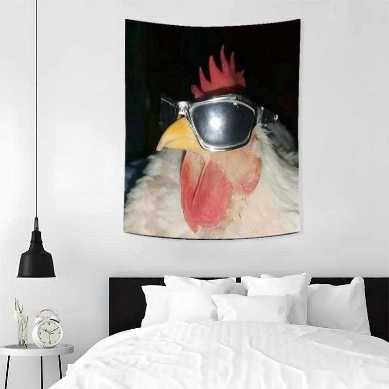 Chicken with Sunglasses Pattern Tapestry, Aesthetic Wall Hanging Decor, Wall Art for Home Living Room Bedroom Office Study Room