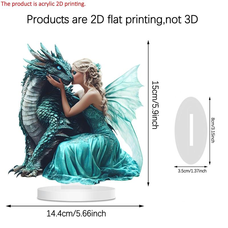 2D Flat Dragon & Fairy Pattern Acrylic Plaque, Creative Desktop Decoration Sign, Home Decor for Living Room Bedroom Office Coffee Shop