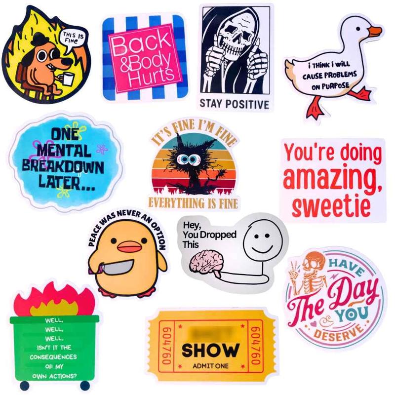 12 PC Funny Magnets for fridge, Funny Fridge Magnet Adults Refrigerator Fun Cute Meme This is Fine Dog Duck Word Anime Magnetics for The Office Home Kitchen Car Vinyl Decoration Gift Pack