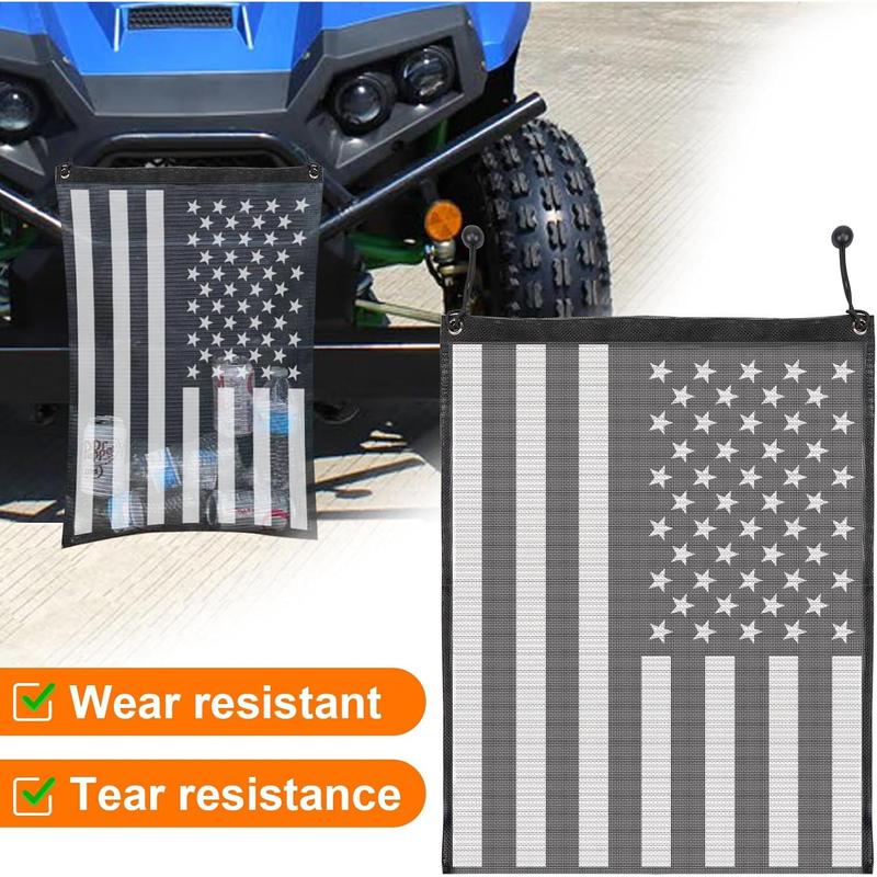 UTV ATV Mesh Trash Bag,Universal UTV Trash Storage Sack Compatible With Polaris RZR,Can-Am,CFmoto,Teryx,Kawasaki,Golf Cart,Arctic Cat (American Flag)