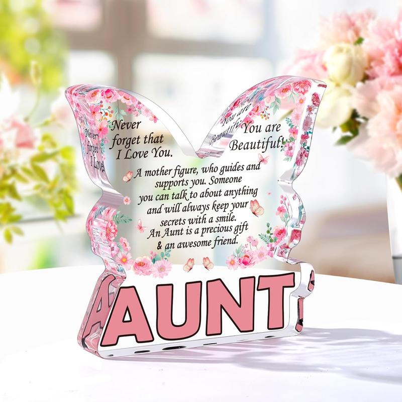 Christmas Gift Aunt Gifts from Niece Nephew, Aunts Birthday Christmas Gifts for Aunties, Best Aunt Ever Mothers Day Gift For Auntie,Butterfly Shaped Keepsake Paperweight Home Desk Decor Acrylic Signs Plaques Aunt