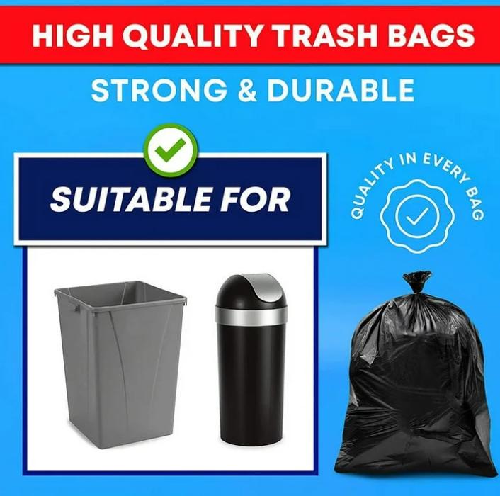 33 Gallon Trash Bags (100 Count), Garbage Bags 30-32 Gallon, High Density Bags with Tying Ropes