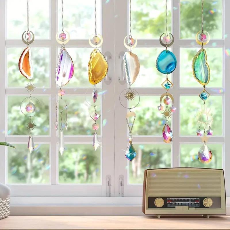 Colorful Artificial Crystal Sun Catcher, 6 Counts set Dream Catcher Hanging Ornament, Hanging Decor for Home Garden Party Wedding