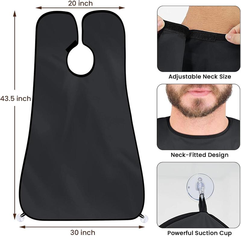 Beard Bib Apron, Stocking Stuffers Christmas White Elephant Gifts for Men Adults Dad Husband, Beard Hair Catcher for Sink, Non-Stick Beard Cape with 3 Suction Cups,  Accessories(Black)