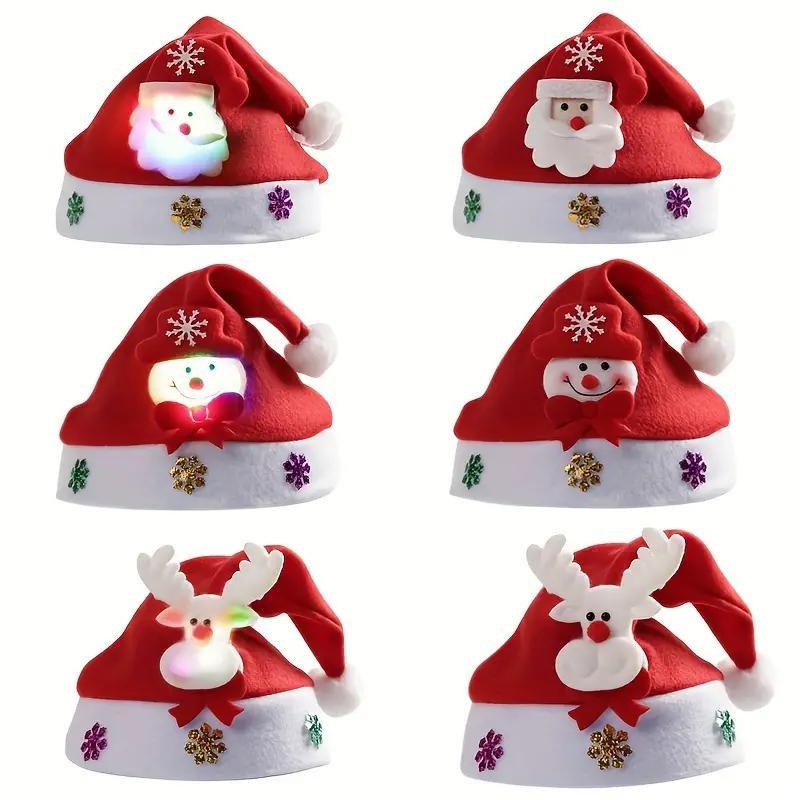 Cartoon Reindeer & Snowman & Santa Claus Design Christmas Hat, 3 Counts set Battery Powered LED Light Up Hat with Battery, Party Decoration for Indoor & Outdoor