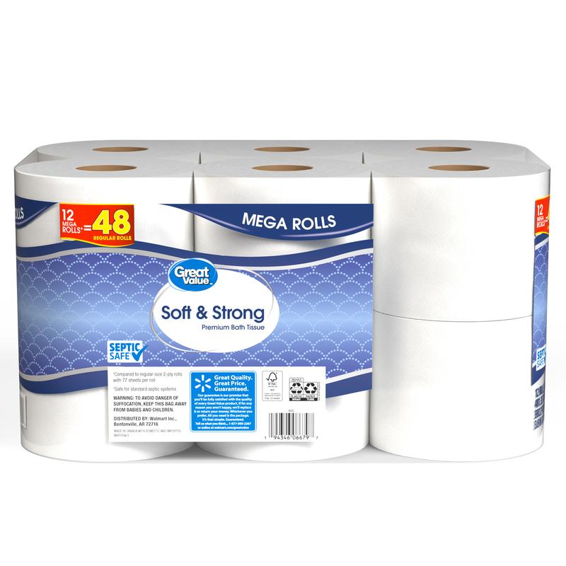 Great Value Soft & Strong Premium Toilet Paper, 12 Mega Rolls