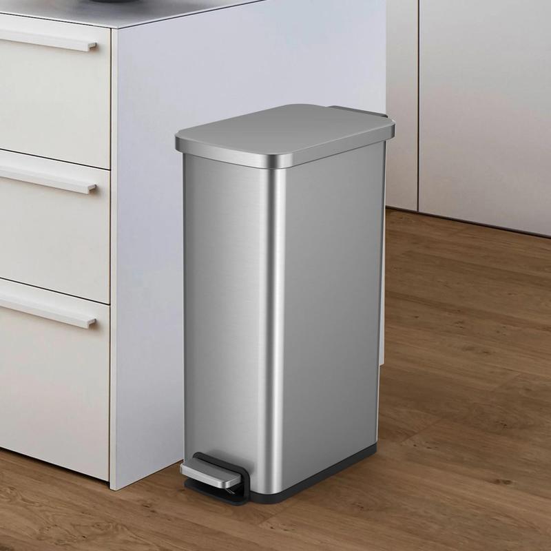 7.9 Gallon Slim Kitchen Step Trash Can, Stainless Steel Step Trash Can Smooth Bucket