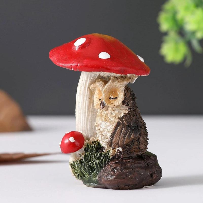 Owl Design Mushroom House Design Ornament, Cute Resin Decoration Craft, Desktop Decorative Ornament for Home Office