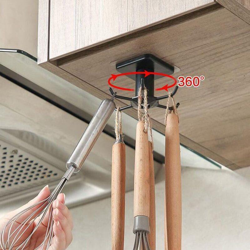 Rotatable Kitchen Cabinet Hook, Punch-free Wall Mounted Storage Holder, Minimalist Solid Color Rotatable Hanging Rack For Kitchen