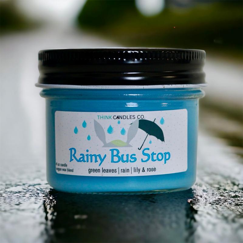 Rainy Bus Stop Candle | Hand Poured Vegan Wax Blend Candle | 9 oz, 4 oz, 2 oz Snap Bar