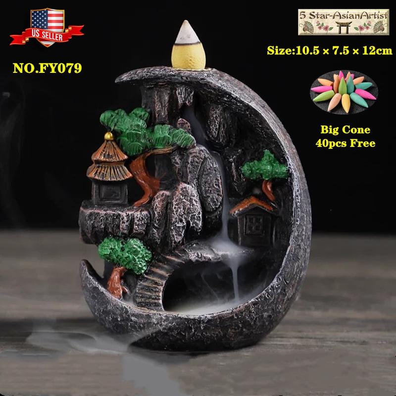 Backflow Waterfall Incense Burner Holder Mountain Waterfall & 40 Cones Gift Free Decoration Aroma Freshener Fragrance upholstery deodorizer