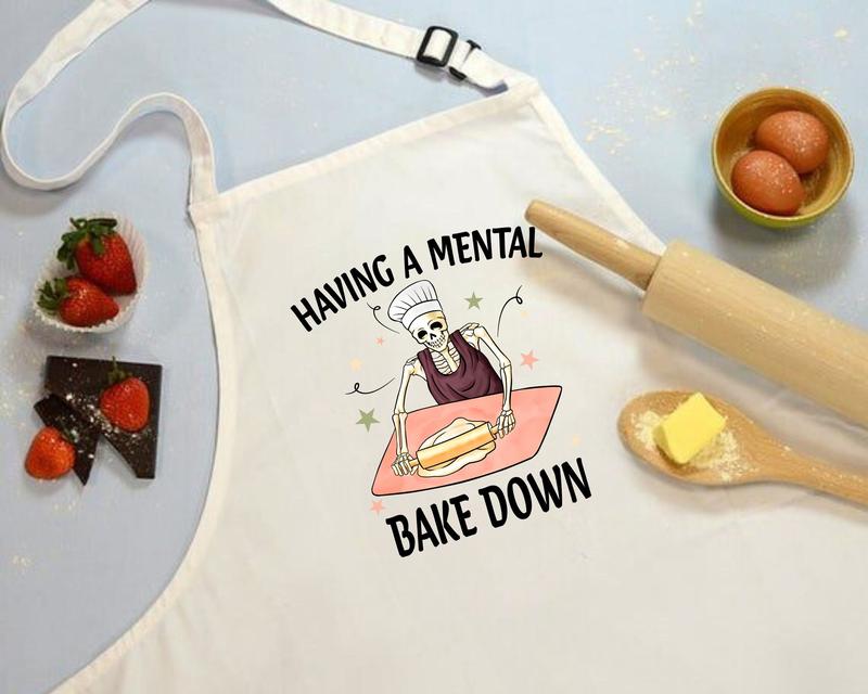 Having a Mental Bake Down Apron, Skeleton Chef Apron, Gift for Baker, Funny Cooking Apron, Halloween Baking Apron, Halloween Chef Aprons