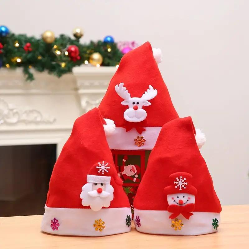 Cartoon Reindeer & Snowman & Santa Claus Design Christmas Hat, 3 Counts set Battery Powered LED Light Up Hat with Battery, Party Decoration for Indoor & Outdoor