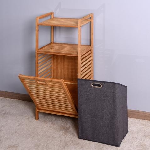 LEROY MORGAN Bathroom Laundry Basket Bamboo Storage Basket with 2-tier Shelf 17.32 x 13 x 37.8 inch Natural Style