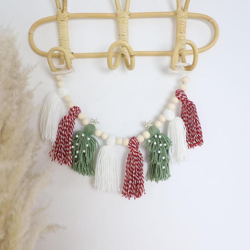 Merry Christmas Tassel Beaded Decoration, Boho Style Christmas Tree Decoration, Wall Hanging Decoration, Door and Window Decoration, Room Decoration