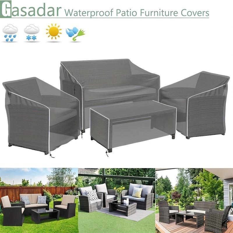 Outdoor Furniture Cover, 4 Counts Waterproof Reusable Dustproof Furniture Cover, Patio Sofa Set Covers for Garden Yard Party, Home Decor, Room Decor for Men, Home Essentials, Garden Supplies