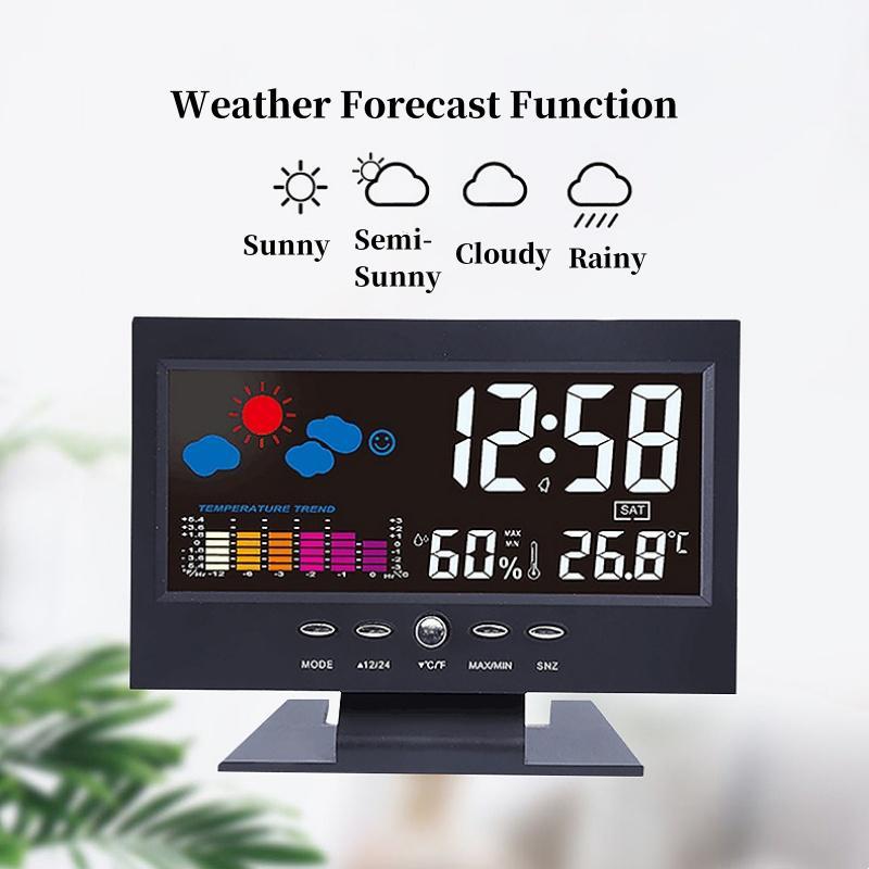 USB Powered Voice Control Digital Weather Clock, Electronic Clock without Battery, Alarm Clock with Temperature Humidity Weather Forecast, Home Decor Supplies