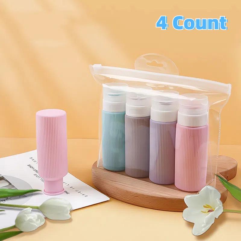 Empty Silicone Travel Bottle, 4 Counts set Lotion Shampoo Press Bottle, Dustproof Storage Bottle for Home & Travel