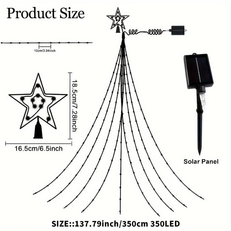 Solar Powered Christmas Tree Light, Star Shower Curtain Hanging Light, Outdoor Decorative Light for Garden, Yard, Terrace