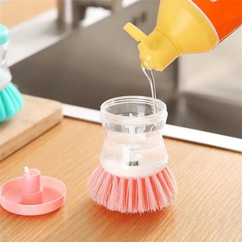 Soap Dispenser Brush, 1 Count Automatic Soap Dispensing Scrub Brush for Pot Pan Kitchen Sink, Liquid Filling Cleaning Brush