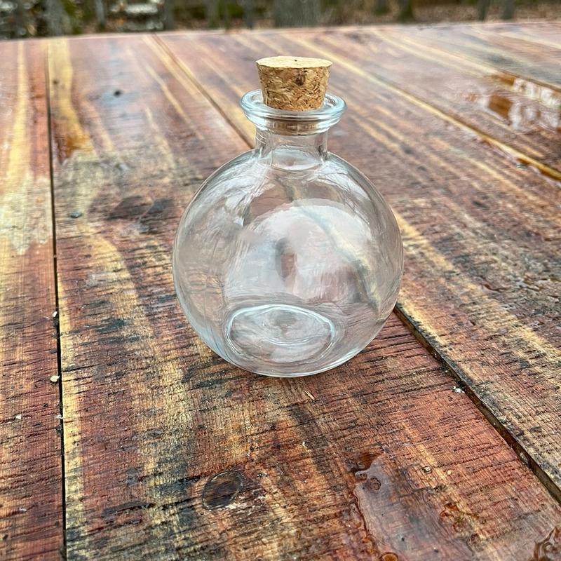 Crystal Clear Glass Round Potion Bottle with Cork for Organiser - Tin