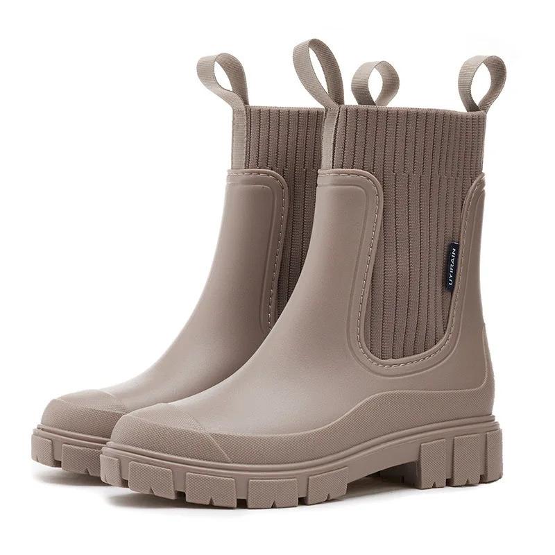 Boots Shoes Solid Mid Calf Shallow Pvc Round Toe Women's Rain Shoes Rain Boots Platform Women Waterproof Boots Markdown Sale