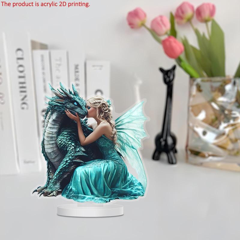 2D Flat Dragon & Fairy Pattern Acrylic Plaque, Creative Desktop Decoration Sign, Home Decor for Living Room Bedroom Office Coffee Shop