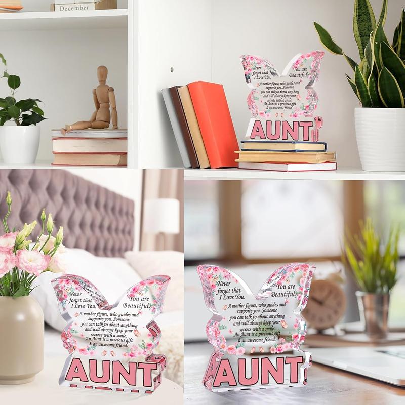 Christmas Gift Aunt Gifts from Niece Nephew, Aunts Birthday Christmas Gifts for Aunties, Best Aunt Ever Mothers Day Gift For Auntie,Butterfly Shaped Keepsake Paperweight Home Desk Decor Acrylic Signs Plaques Aunt