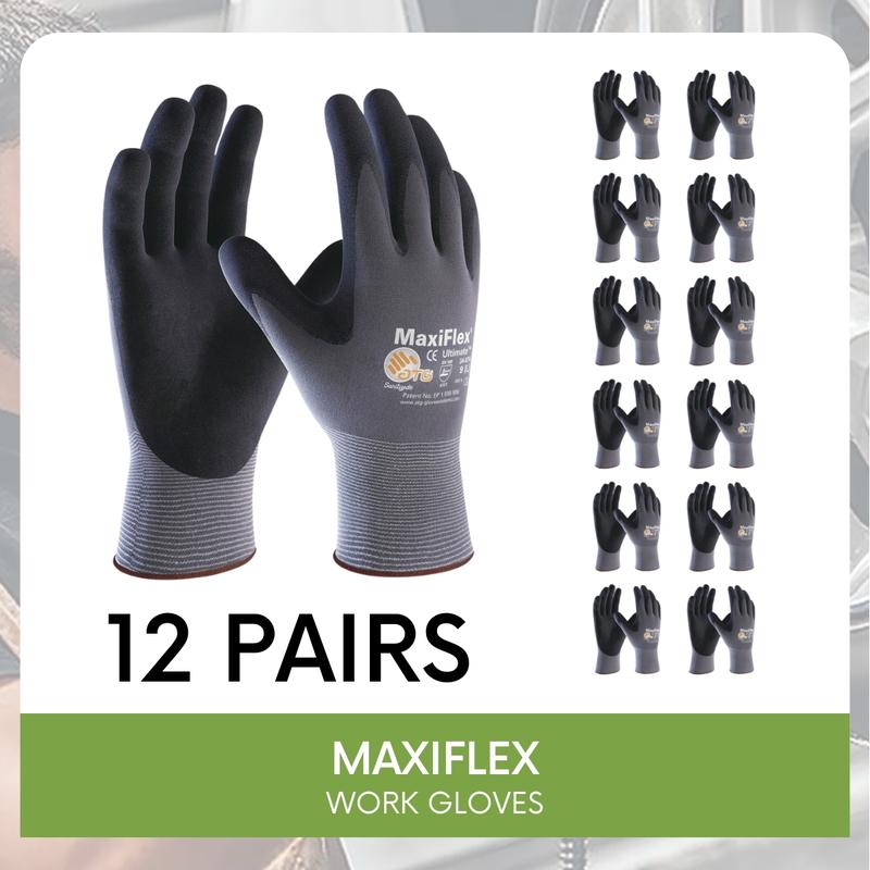 12 Pairs | Maxiflex ATG 34-874 Ultimate - Nylon, Micro-Foam Nitrile Grip Gloves - Foam Nitrile Palm Coated Gloves | Gloves Cleaning