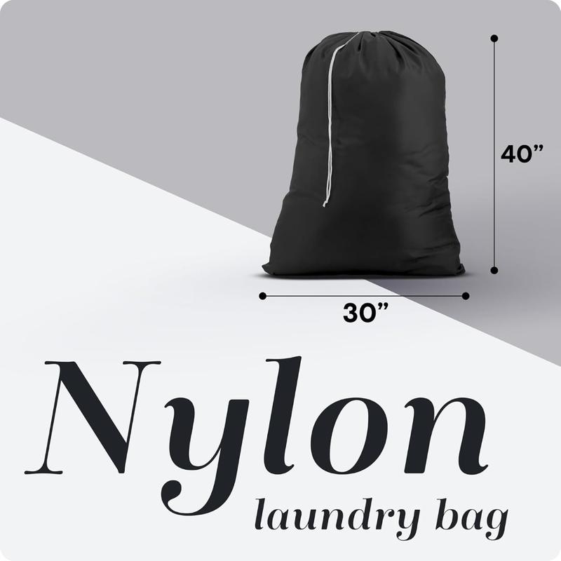 Handy Laundry Nylon Laundry Bag, Locking Drawstring Closure & Machine Washable, Large Bags Will Fit a Laundry Basket or Hamper (Black, 2-Pack)