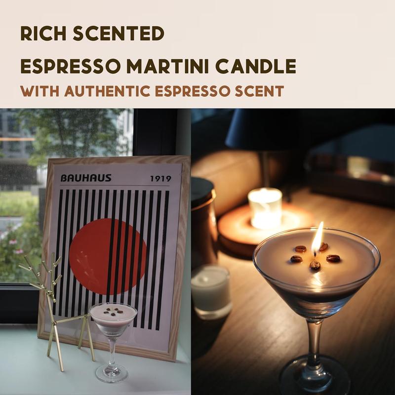 Original Espresso Martini Candle, Scented Gel Wax Coffee Scented Candle | Cocktail Candles with Glasses