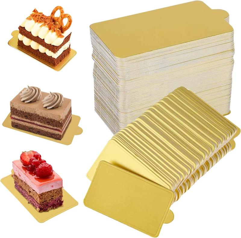 Mini Cake Boards Golden Cardboard Mousse Cake Base 100 count Cake Paper Board Dissert Plates Circle Patries Cardboard Cupcake Base Display Dessert Board Grease (Square Cake Base)