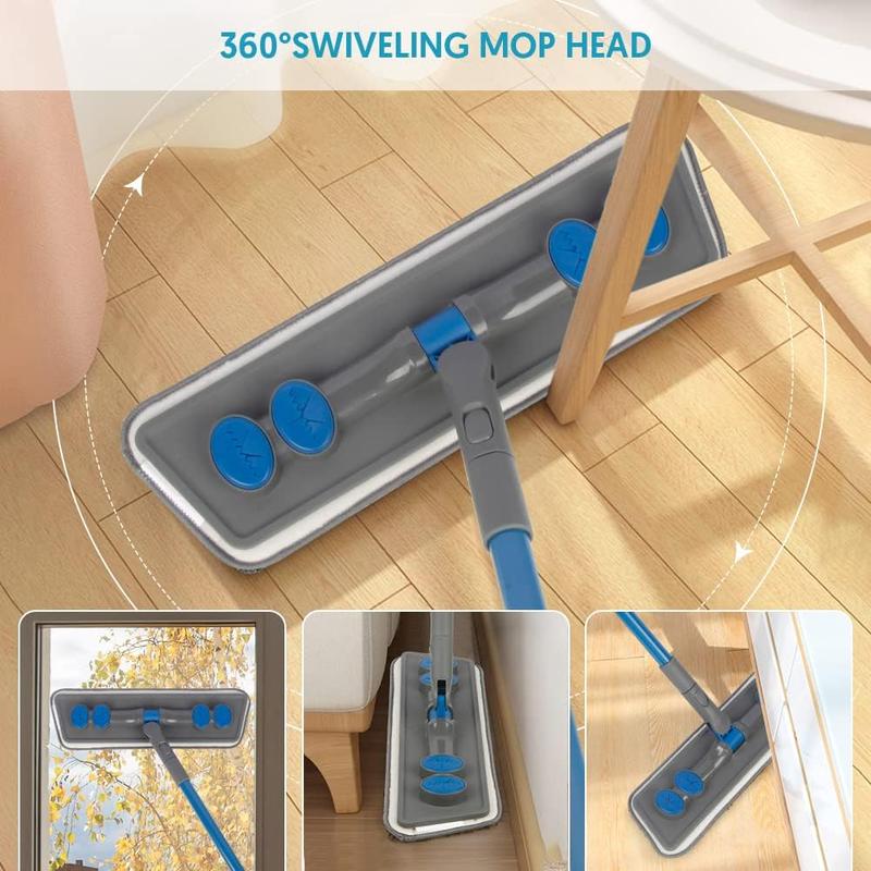 Microfibre Floor Mop for Cleaning Floors - Flat Floor Mop for Laminate Wooden Hard Floor Vinyl Tile, Dust Wet Dry Mop for Kitchen Bathroom Wall Cleaning with 3 Washable Chenille Pads Wipes