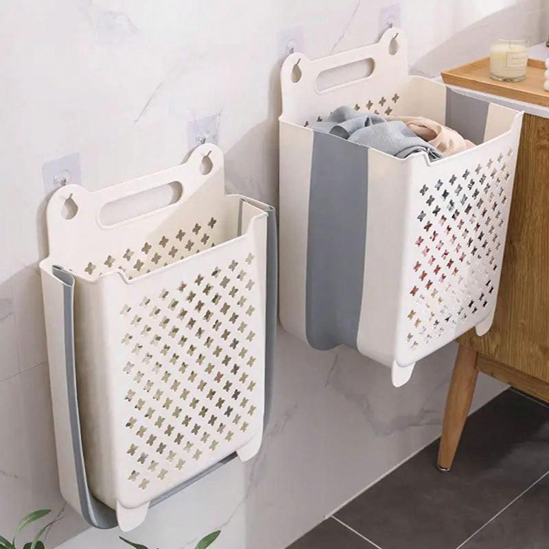 Foldable Hollow Out Laundry Basket, 1 Count Wall Mounted Dirty Clothes Basket, Household Storage Basket for Bathroom, Laundry Room, Bedroom, Kitchen