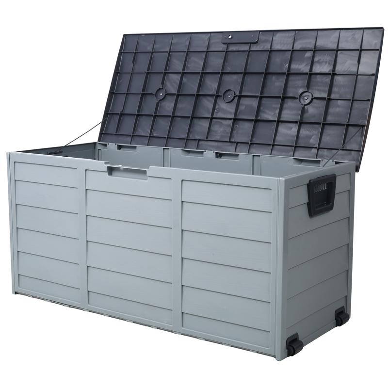 All Weather UV Pool Deck Box Storage Shed Bin Backyard Patio Outdoor w  Wheel,75 Gallon Resin Deck Box-Organization and Storage, Organiser Hand