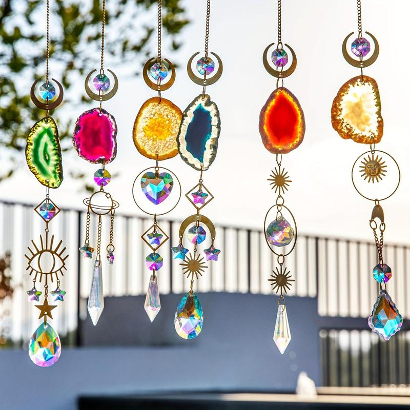 Colorful Artificial Crystal Sun Catcher, 6 Counts set Dream Catcher Hanging Ornament, Hanging Decor for Home Garden Party Wedding