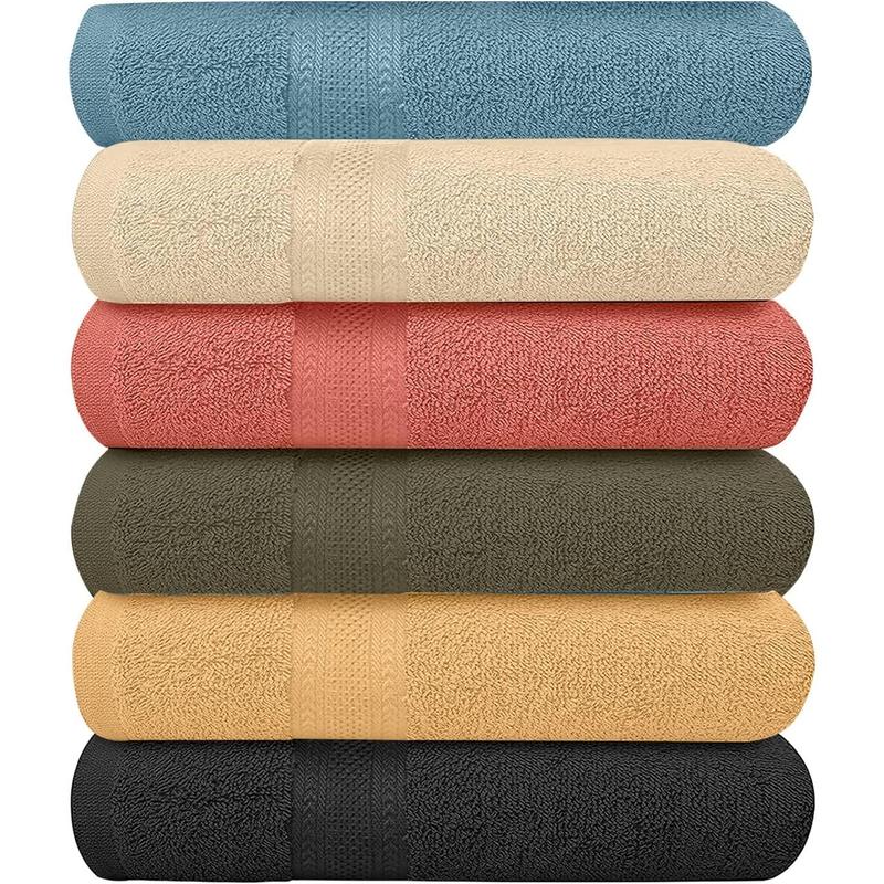 ECO Towels 6-Pack Bath Towels - Extra-Absorbent - 100% Cotton - 27in x 54in - Towels for Bathroom - Extra Large Shower Towels