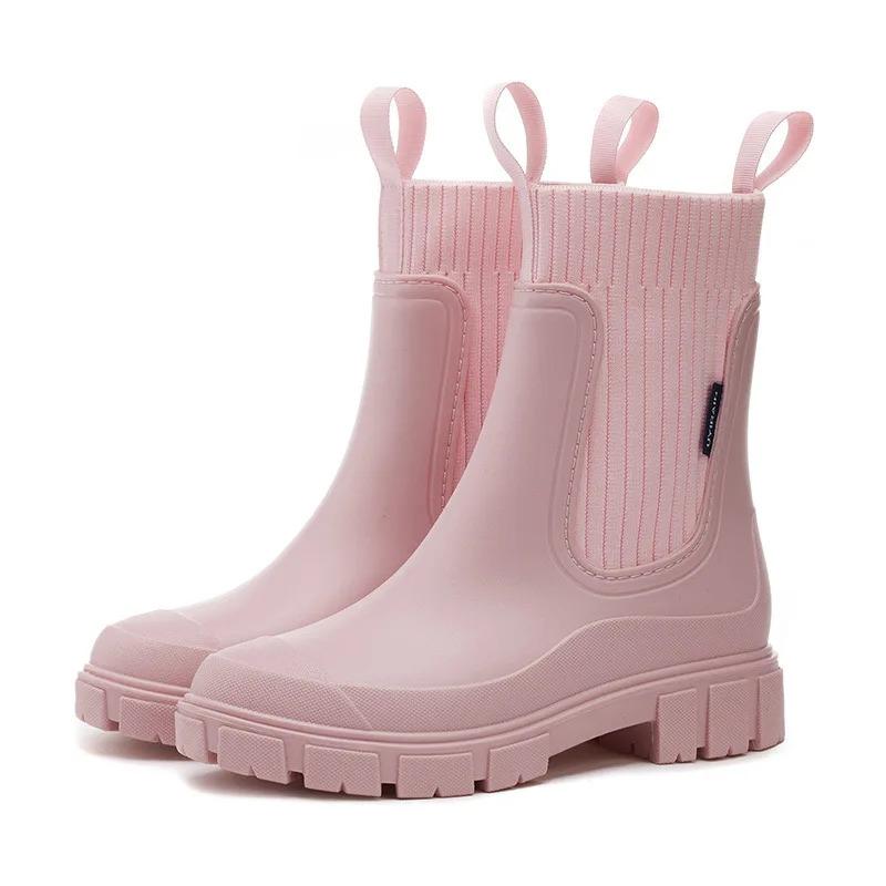 Boots Shoes Solid Mid Calf Shallow Pvc Round Toe Women's Rain Shoes Rain Boots Platform Women Waterproof Boots Markdown Sale