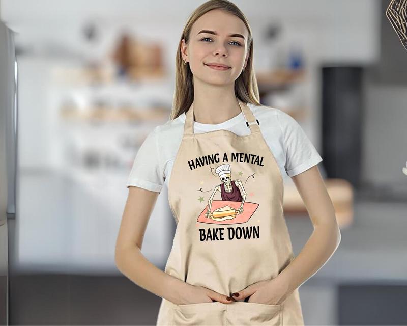 Having a Mental Bake Down Apron, Skeleton Chef Apron, Gift for Baker, Funny Cooking Apron, Halloween Baking Apron, Halloween Chef Aprons