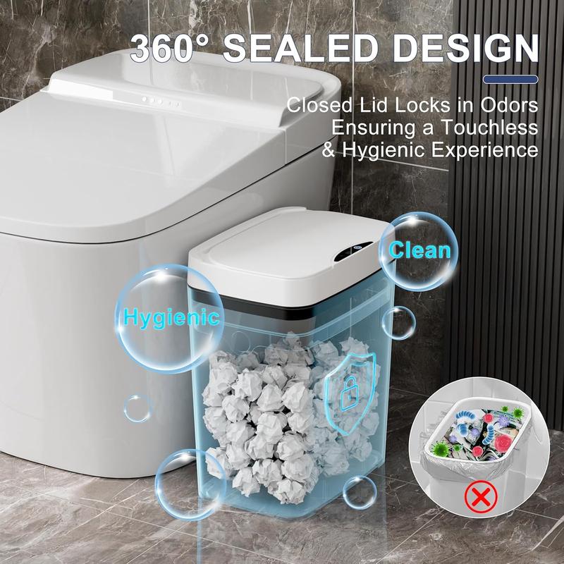 2 Pack 2.7 Gal Bathroom Trash Can with Lid, Automatic Trash Can Small Smart Garbage Can Touchless, Slim Motion Sensor Waterproof Plastic Trash Bins for Bedroom Office Kitchen Toilet