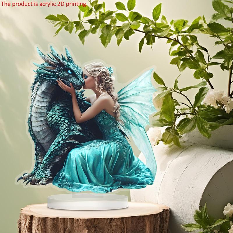 2D Flat Dragon & Fairy Pattern Acrylic Plaque, Creative Desktop Decoration Sign, Home Decor for Living Room Bedroom Office Coffee Shop