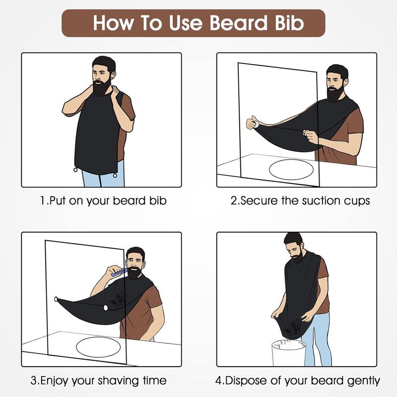 Beard Bib Apron, Stocking Stuffers Christmas White Elephant Gifts for Men Adults Dad Husband, Beard Hair Catcher for Sink, Non-Stick Beard Cape with 3 Suction Cups,  Accessories(Black)